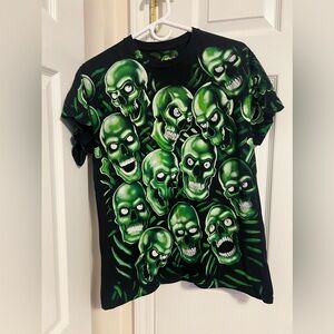 Vintage Liquid Blue Green Skull Piles Tee Black